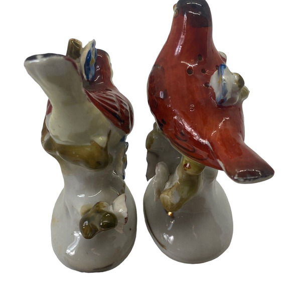 Vintage Ceramic Japan Red Birds in Blue Flowering tree Salt & Pepper Shakers Set - Picture 2 of 13